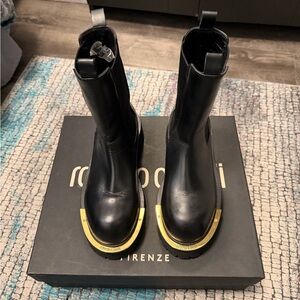 Roberto Cavalli Black Boots with Gold Detailing